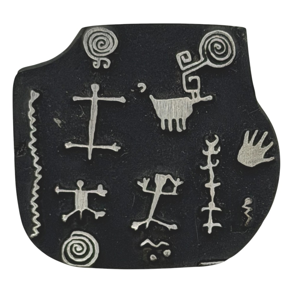 Alice Warder Seely Brooch Pewter Black Silver Petroglyphs Artisan Pin